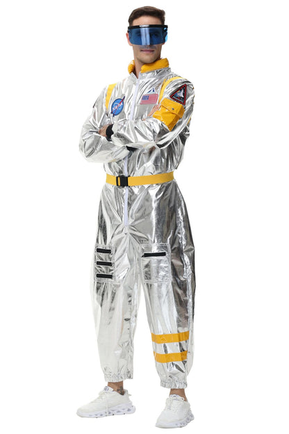 Adult Silver Astronaut Costume Men Women Spaceman Suit Space Jumpsuit Halloween Cosplay Party Dress Up