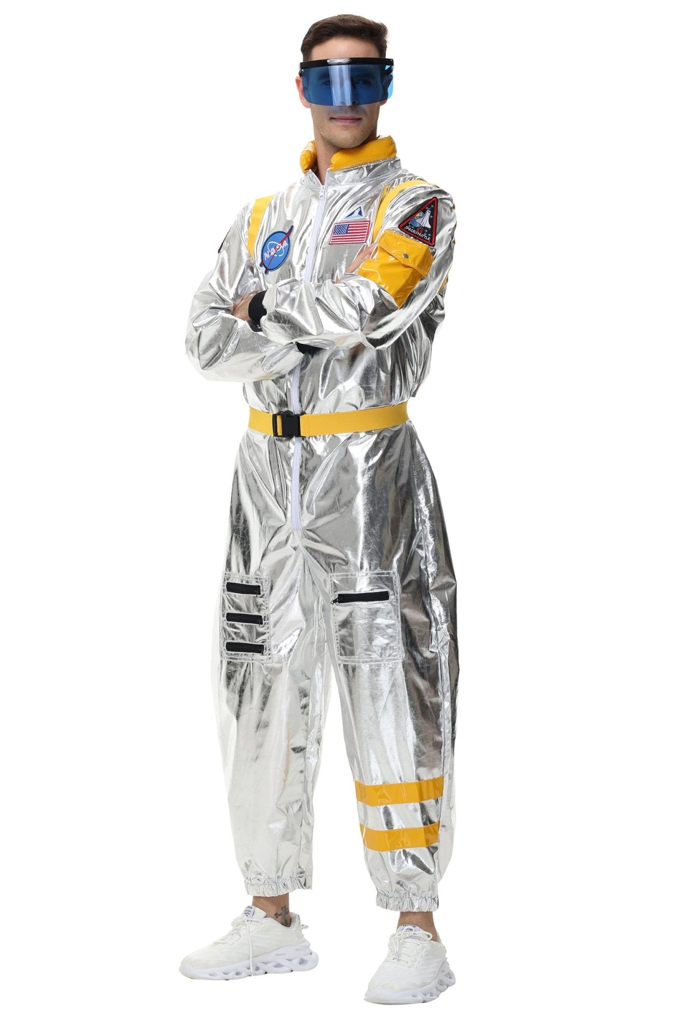 Adult Silver Astronaut Costume Men Women Spaceman Suit Space Jumpsuit Halloween Cosplay Party Dress Up