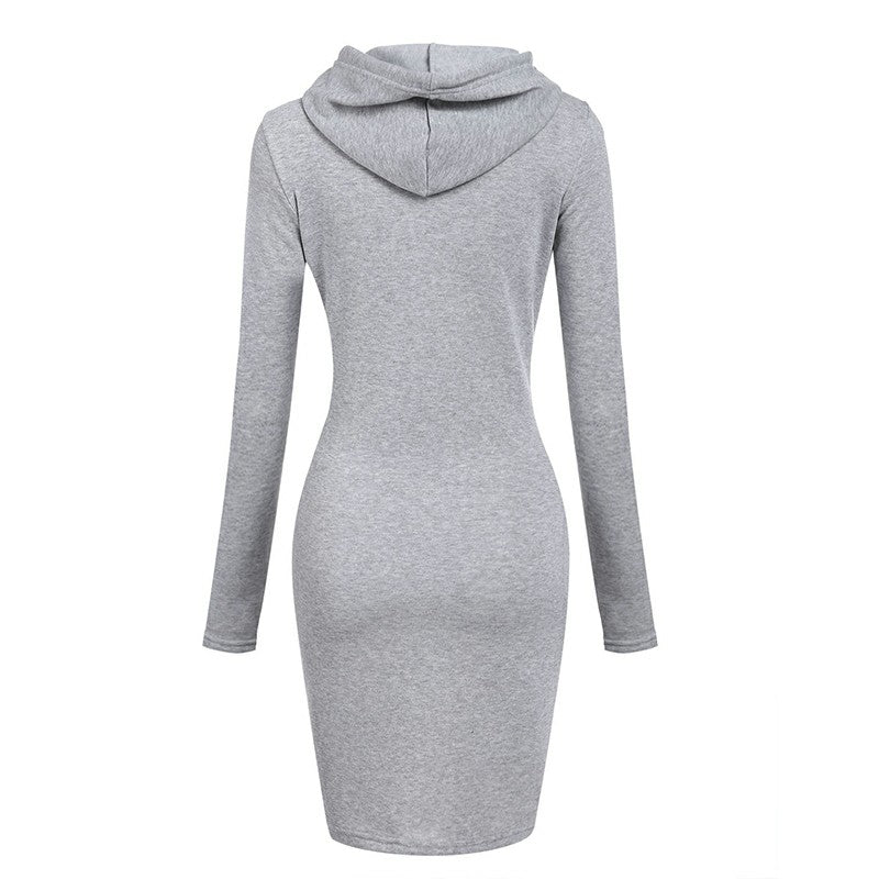 Fashion Sweatshirt Dresses Women's Pocket Hooded Casual Dresses Mini Dresses