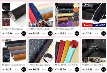 45/90x160cm Special Offer Embroidered Plaid Fabric Sponge Interlayer Leather Fabrics for Car Interior Seat Cushion Decoration