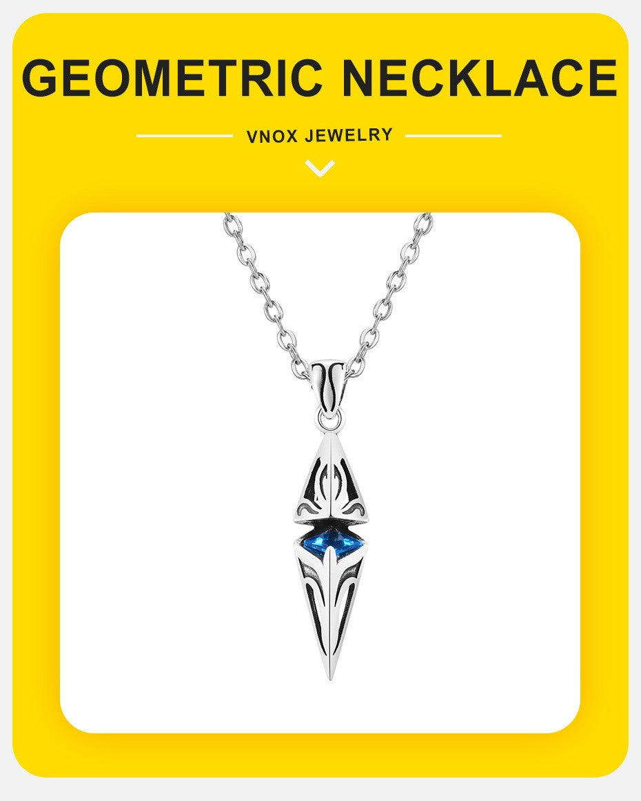 Vnox Stylish Blue Stone Necklaces for Men, Stainless Steel Cube Geometric Pendant Collar Jewelry, Birthday Party Gifts for Him