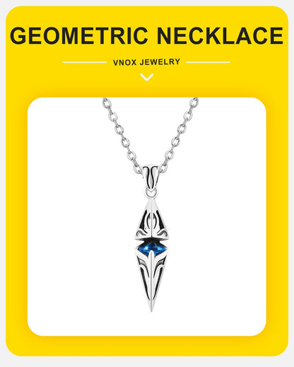 Vnox Stylish Blue Stone Necklaces for Men, Stainless Steel Cube Geometric Pendant Collar Jewelry, Birthday Party Gifts for Him