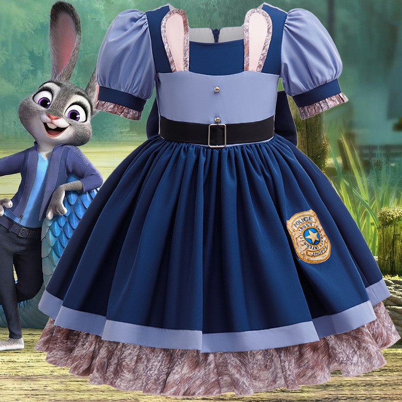 Kids Girls Cute Rabbit Police Officer Fancy Costume Dress Outfit for Halloween Cosplay Birthday Purim Carnival Stage Party Wear