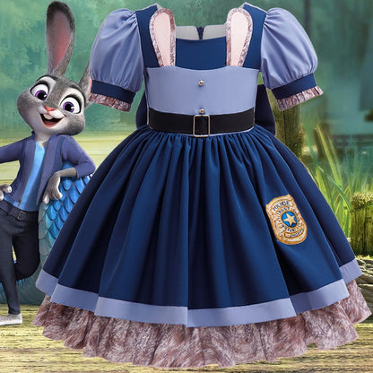 Kids Girls Cute Rabbit Police Officer Fancy Costume Dress Outfit for Halloween Cosplay Birthday Purim Carnival Stage Party Wear