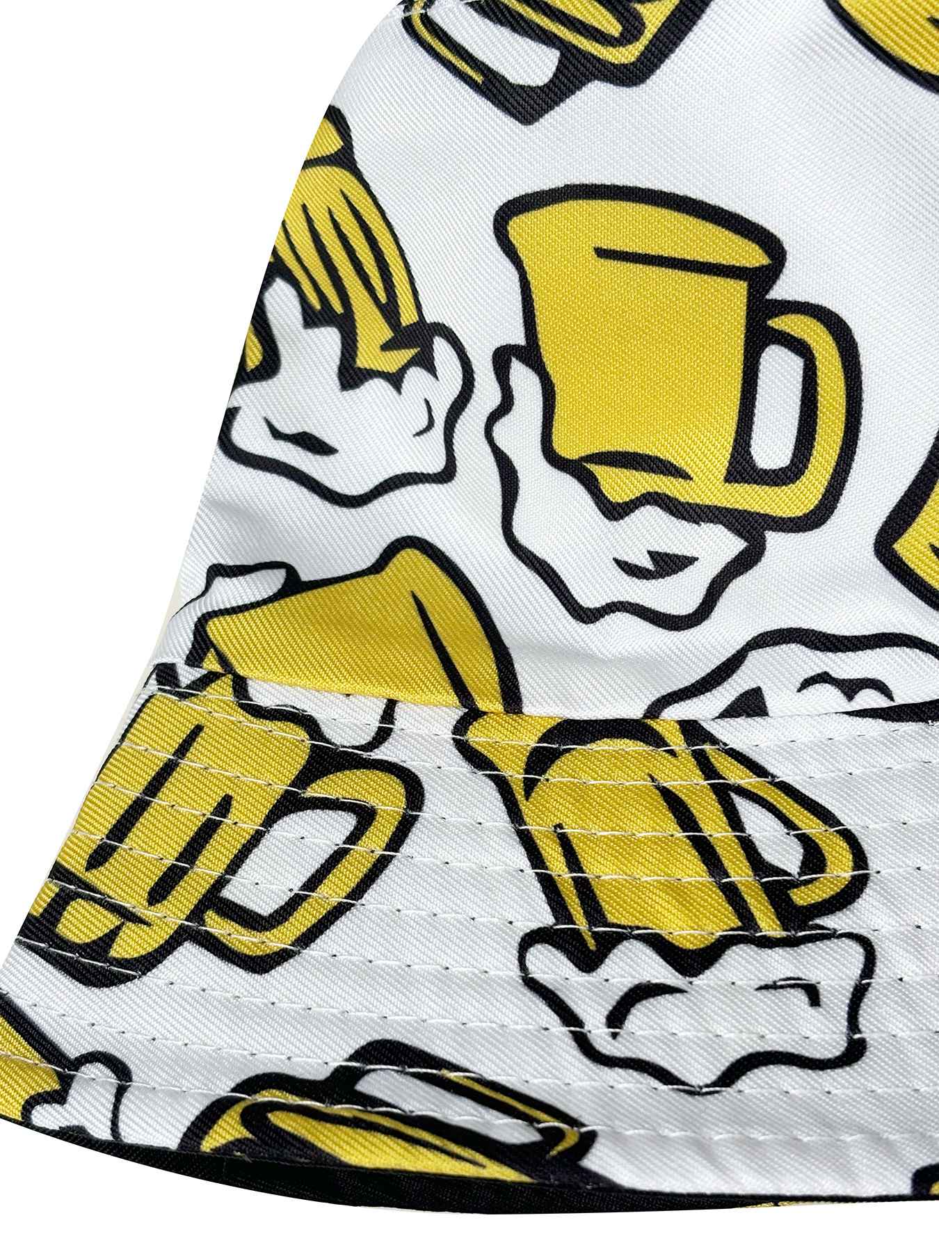 Beer Cheers Party Bucket Hat, Reversible Wear Foldable Lightweight Design,Cartoon Pattern Basin Hat,Unisex Casual Sun Hat for Beach and Festival Party Use