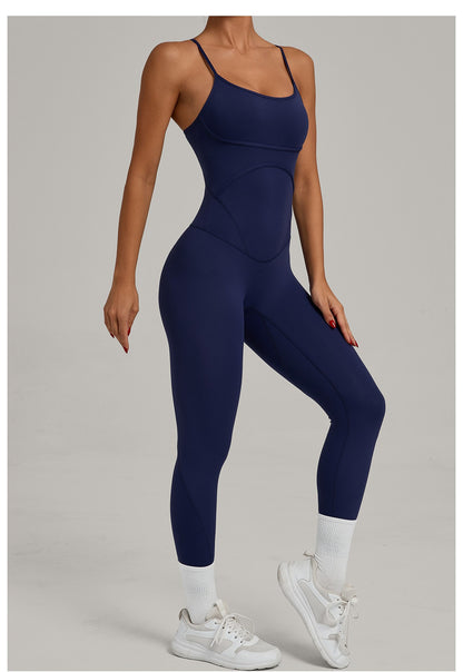 JUREN Fitness Jumpsuit Women Tracksuit Sports Playsuit Running One Piece Yoga Suit Scrunch Backless Set Rompers Gym Clothes