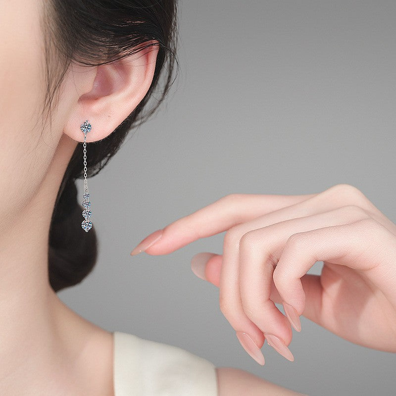 Lover Valentine's Day 18K White Gold Girl Friend Birthday Gift 1.92CT Moissanite Diamond Women Wedding PT950 Tassel Earrings