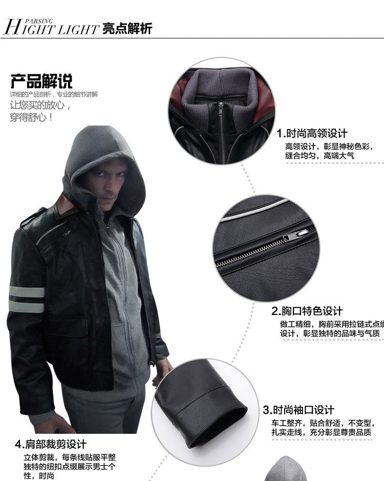 CosZtkhp Double Collars!Game Prototype Alex Mercer PU Leather Jacket Winter Coat Halloween Cosplay Costumes for Women/Men M-4XL