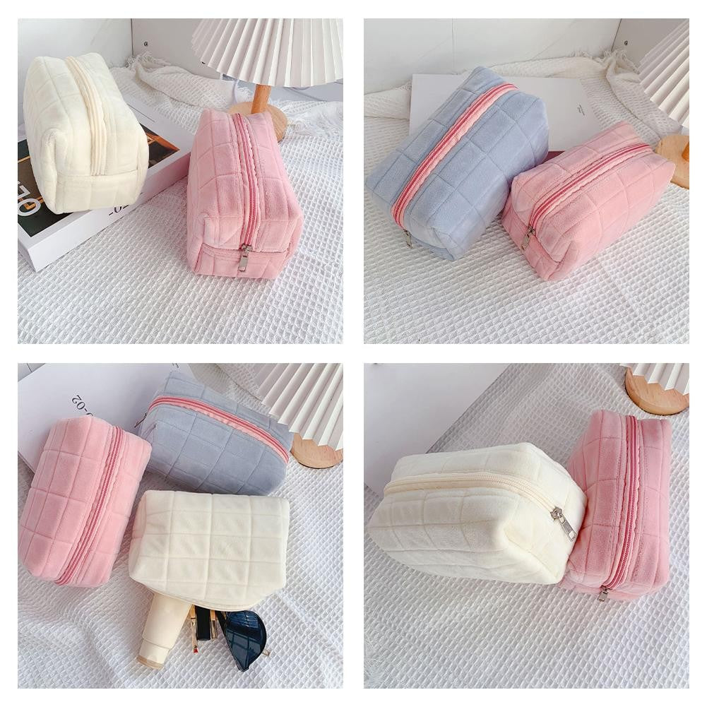 Makeup Organizer -  High Capacity Multi-Pockets Velvet Checkered Stress-Relief Cosmetic Bag Travel Toiletry Case for woman