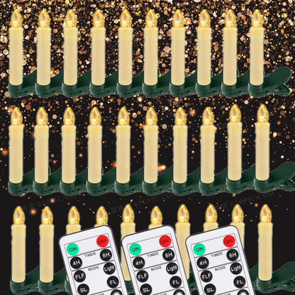 Flameless LED Taper Candles Christmas Tree Electric Candle Lights Mini Taper Clip-On Candles with Remote Timer for Wedding Decor