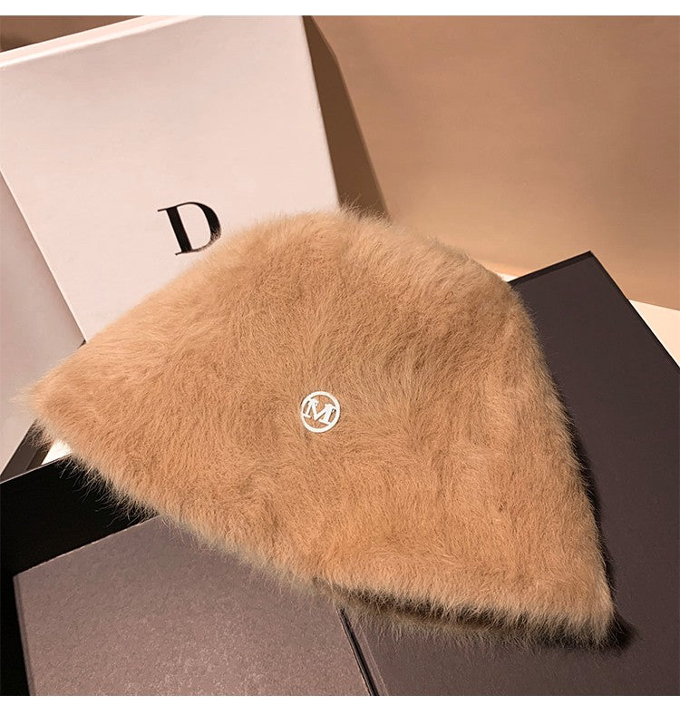 Coreia Designer M Bucket Hat Feminino Quente Pelúcia Angola Coelho Pelo Chapéu Senhora Outono Inverno Ins Moda Chapéu Bacia Retrô Fofo Panamá