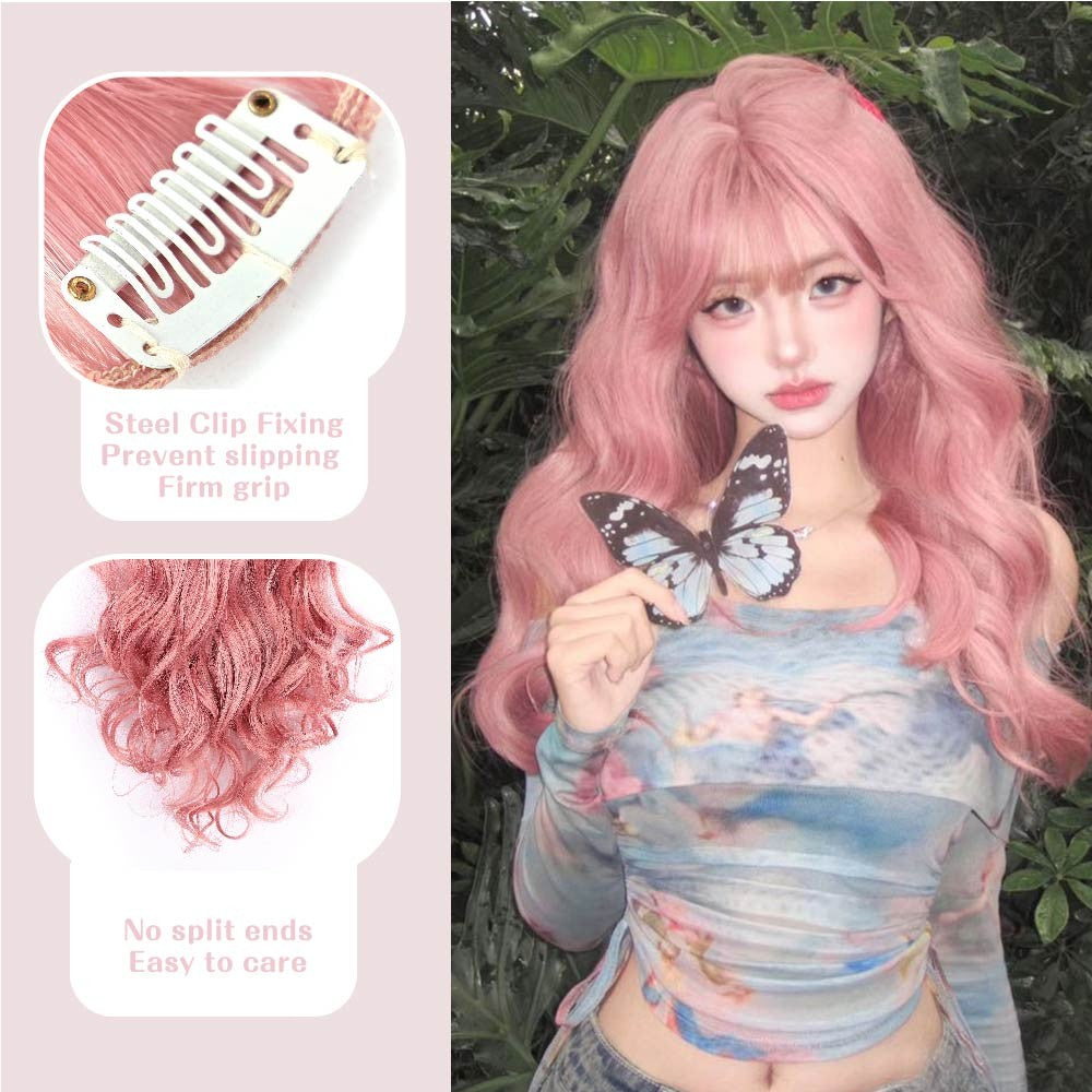 Apliques de Cabelo Rosa 12 Peças Apliques de Cabelo com Clipe de 55 cm de Comprimento Encaracolado Apliques de Cabelo Sintético Macio com Clipe