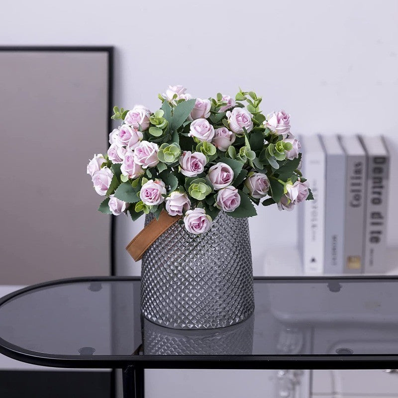 10 Heads pink Artificial Silk Rose Flowers Fake White Eucalyptus  Peony Flower Bouquet, for Home Wedding Party Garden Decoration