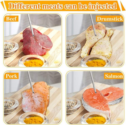 Kit Injetor de Carne Seringa Aço Inoxidável Kit Injetor de Marinada para Churrasco Cozinha Seringa Injetora de Peru com 3 Agulhas de Marinada Y213