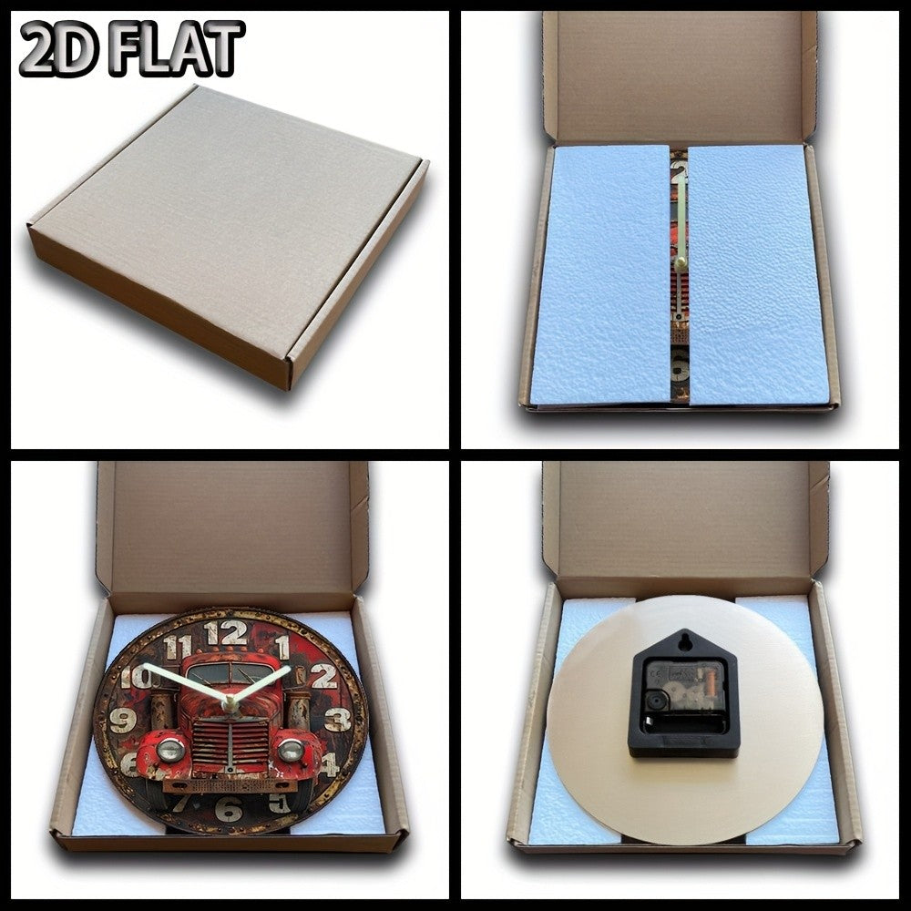 Silent Quartz Movement Round Wall Clock with Red Electric Guitar & Speakers Design - Glass Art Clock for Bedroom, Kitchen, Stud