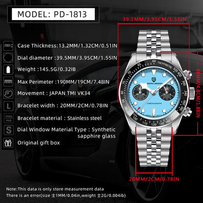 2025 New PAGANI DESIGN Panda Mens Watches Quartz Chronograph Watch For Men Gifts Man AR Sapphire Mirror Ceramic Bezel Waterproof