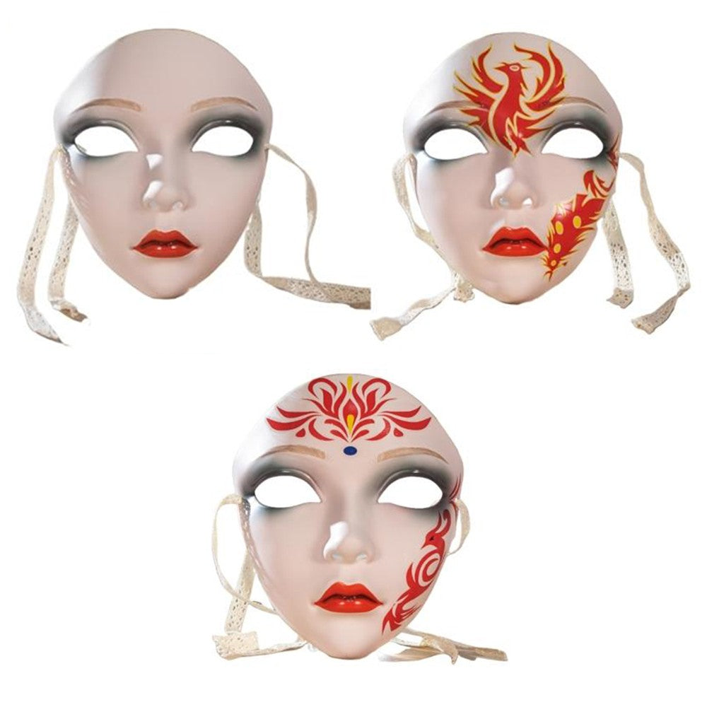 Beautiful Woman Mask Full Face Chinese Ancient Style DIY Hand-painted Decor for Masquerade Party Props Hanfu Costume Accessories