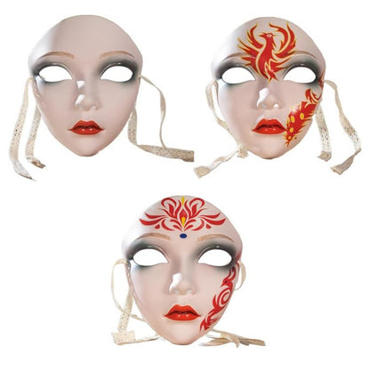Beautiful Woman Mask Full Face Chinese Ancient Style DIY Hand-painted Decor for Masquerade Party Props Hanfu Costume Accessories