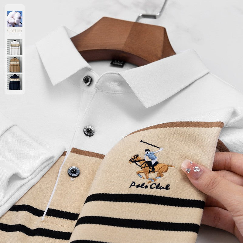 Luxury Embroidery Autumn Winter Men's Long-Sleeved Polo Shirt 100%Cotton Hip-Hop Harajuku Lapel Full-Sleeved polo Tops Male 3XL