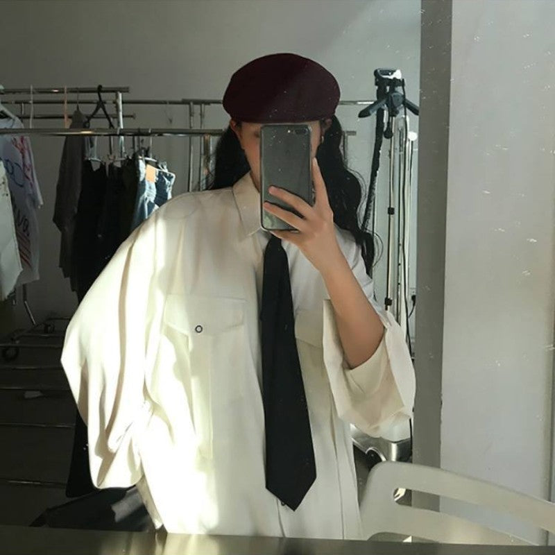 Gmiixder Cargo Long-sleeve Shirt with Tie Men's Oversize Kpop Shirt Korean Streetwear Versatile Motorcycle Pocket Streamers Coat