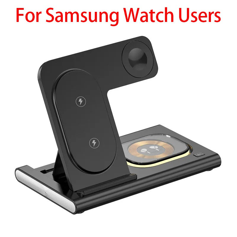 Carregador Sem Fio Dobrável 3 Em 1 De 300W Suporte Pad Estação De Carregamento Rápido De Mesa Para iPhone 16 15 14 13 Samsung Apple Watch Airpods