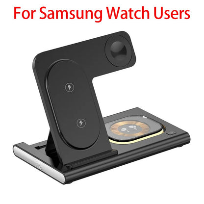 Carregador Sem Fio Dobrável 3 Em 1 De 300W Suporte Pad Estação De Carregamento Rápido De Mesa Para iPhone 16 15 14 13 Samsung Apple Watch Airpods