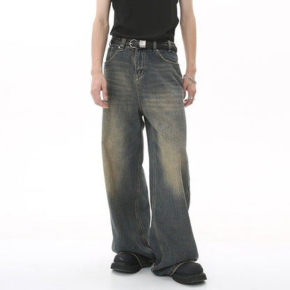 IEFB Summer Men's Denim Pants Old Blue Washed Male Jeans Straight Casual Menwear Loose Wide Leg Trousers New Fashion 9C354