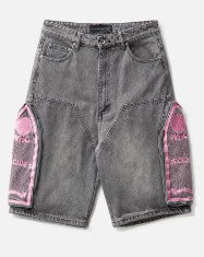 Summer retro black pocket embroidery simple mid-length trousers men's Harajuku street wear y2k trendy washed loose denim shorts