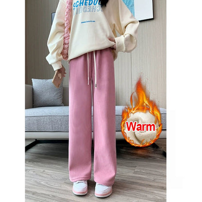 2025 New Winter Warm Thicken Fleece Wide Leg Pants Women Baggy Joggers Trousers Straight Casual Sweatpants Fashion Y2K Clothing