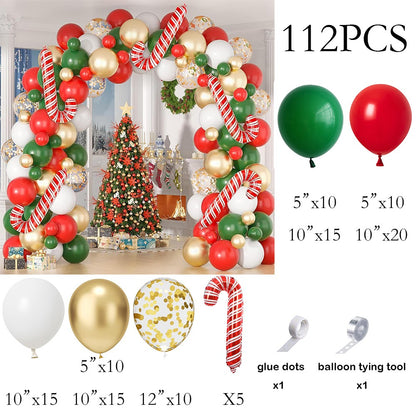 Christmas Theme Red Green Ballon Arch Kit Gold Confetti Latex Balloons Garland Xmas Candy Cane Foil Globos Home Party Decoration
