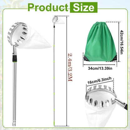 3.2M Fruit Picker Tool Metal Gardening Orchard Picking Tool with Storage Bag Fruit Catcher for Cherry Berry Orange Lemon Pear