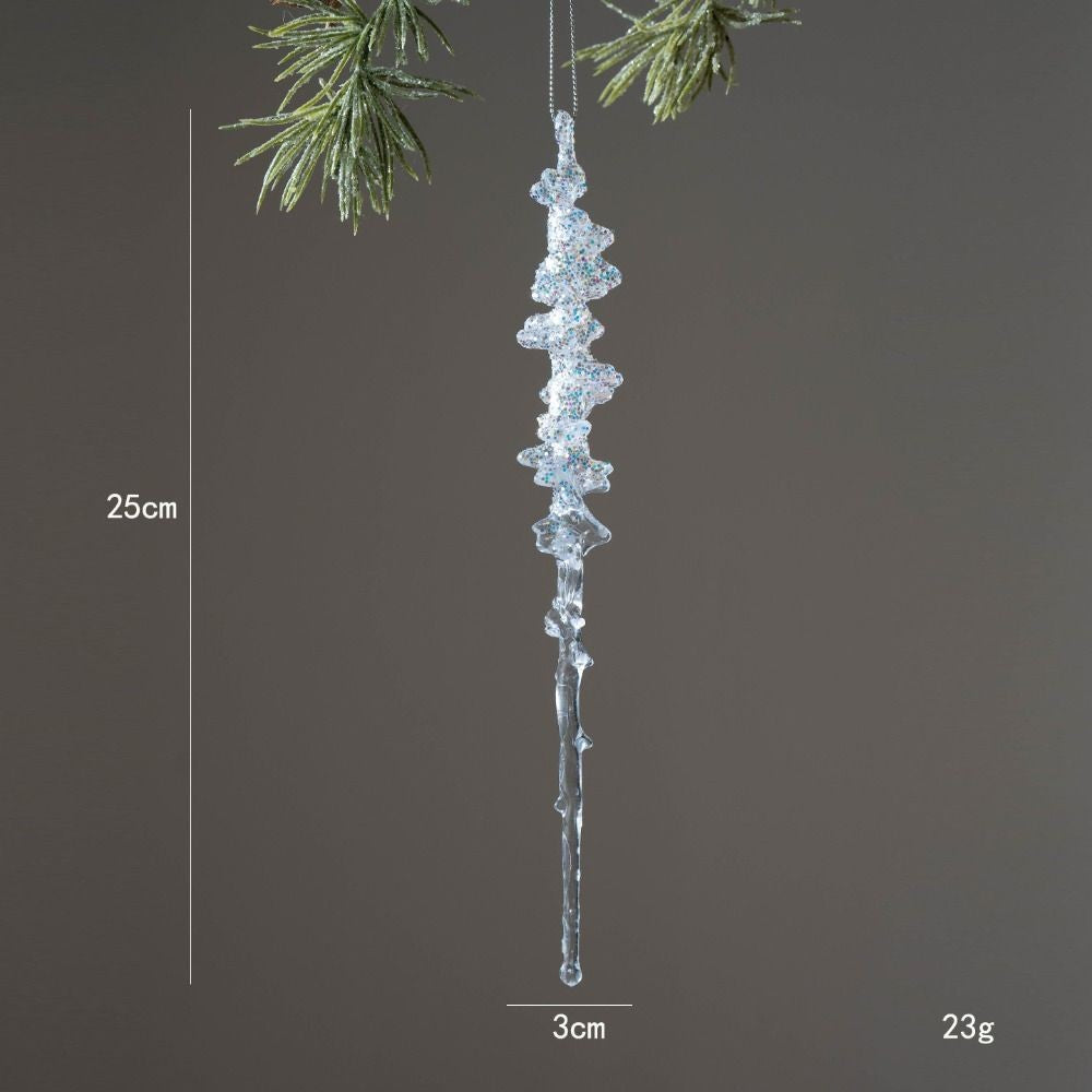 High Quality Crystal Clear Christmas Tree Ornaments Acrylic Glitter Icicle Decorations Transparent Hanging Party Holiday Decor