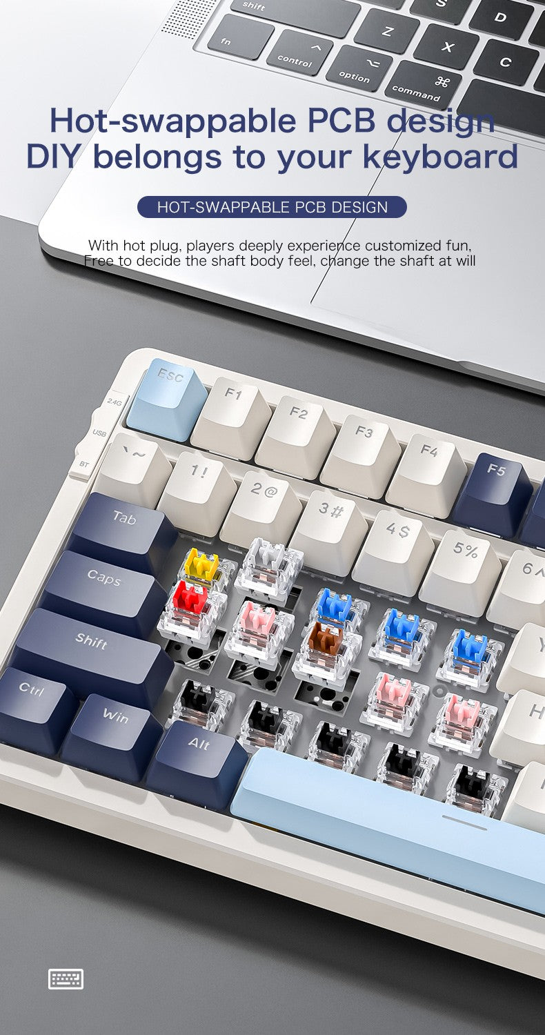 K8 100 Key Wireless Mechanical Keyboard Tri-mode Connection,Full Key Hot Swap,lighting Effects,Gasket Muffler Structure, Laptops