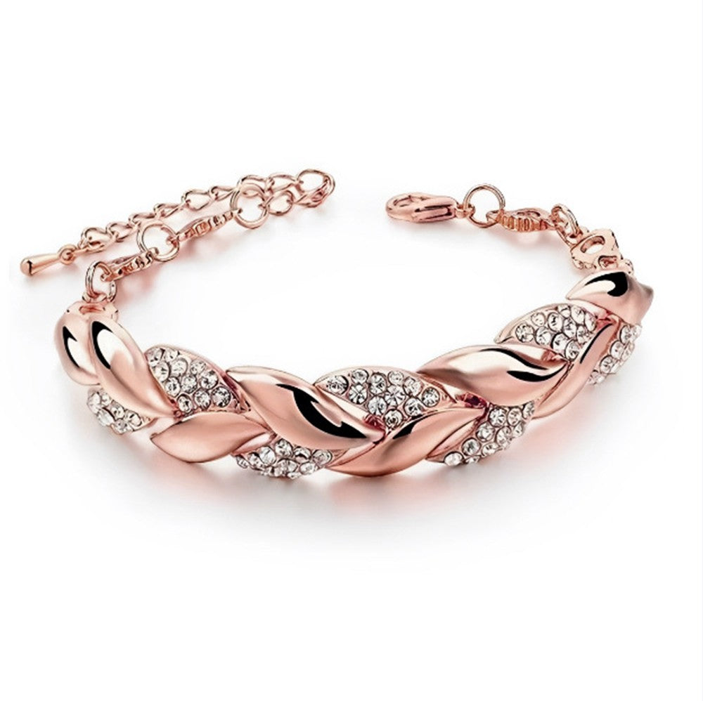 Pulseira de Luxo Love Folha Trançada com Cristais, Braceletes de Casamento para Mulheres, Presentes de Aniversário, Dia dos Namorados, Joias Estéticas