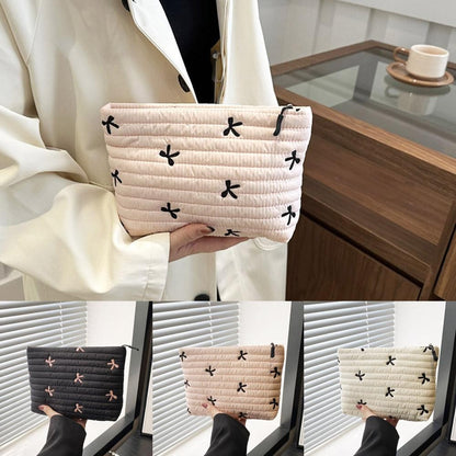 Ins Bow Embroidered Cosmetic Bag Portable Women's Bag Fashion Oxford Cloth Butterfly Print Cosmetic Bag Travel Wash Storage Bag