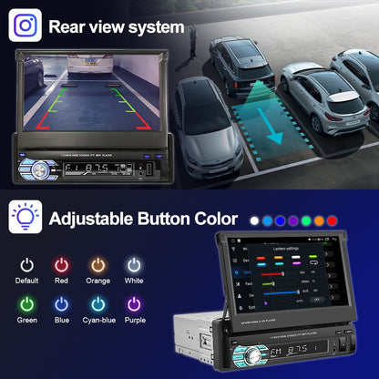 LEHX 1 Din 7inch IPS Retractable Screen Car Radio  Multimedia Player Universal Audio Video Wired CarPlay Android Auto