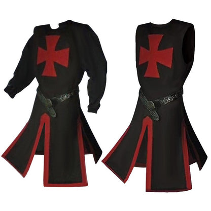 Mens Medieval Crusader Knights Templar Tunic Costumes Renaissance Halloween Surcoat Warrior Black Plague Cloak Cosplay Top