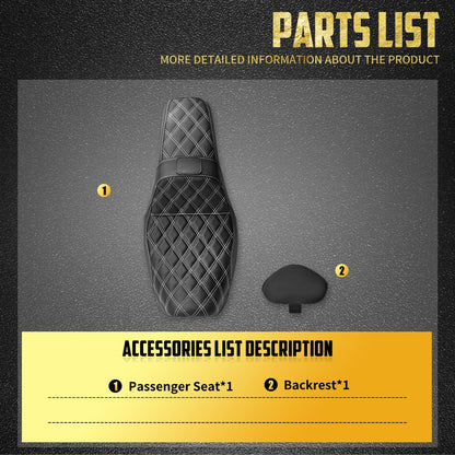 Assento de motocicleta para motorista e passageiro com encosto, almofadas de couro, assento de piloto para Harley Dyna Low Rider Fat Bob FLD 06-2017