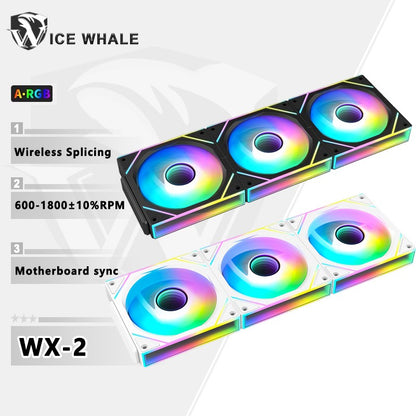 ICE Whale WX-2 Wire-Splicing PC Case Cooling Fan ARGB Mirror Cycle Light Effect 600-1800RPM PWM Water Cooling 360mm Cooler Fan