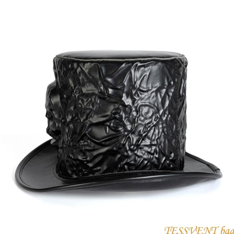 Cartola Elegante com Abas Largas, de Poliéster, para Fantasia de Halloween, Cartola de Caveira para Homens F42A