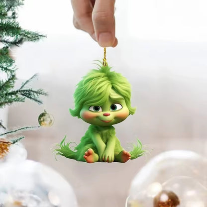 12pcs Whimsical Green Christmas Tree Ornaments - Acrylic Wooden Hanging Decorations For Holiday & Thanksgiving Home Decor