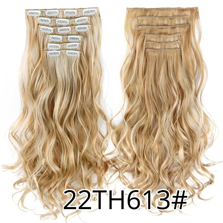 22 Polegadas Sintético Cabelo Liso Longo 16 Clipes 6 Peças/Conjunto Apliques de Cabelo Loiro Preto Resistente ao Calor Para Mulheres