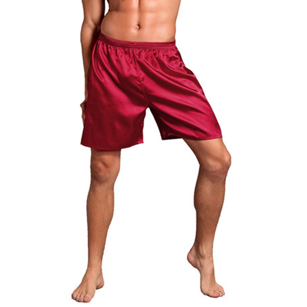 Men Casual Home Nightwear Silk Satin Pajamas Shorts Soft Pyjamas Pants Sleep Comfortable Bottoms Solid Color Breathable Boxer
