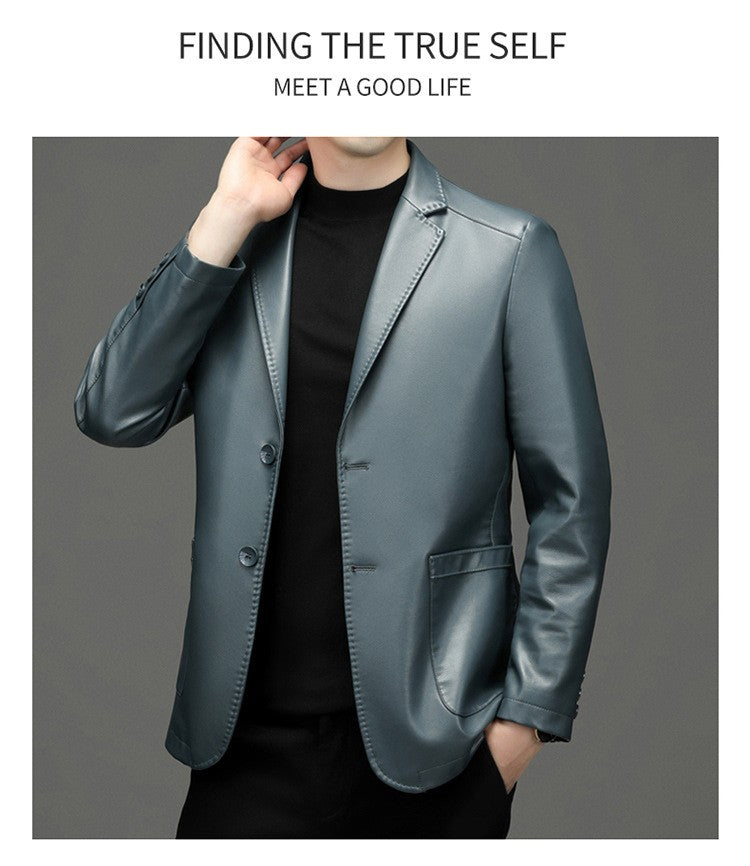2025 Autumn Winter Men's Genuine Leather Blazers Jackets Slim Fit Suits Coats Business Casual Genuine Leather Suits Jackets Male