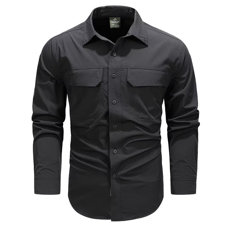 Spring Men Long Sleeve Shirts Mens Tactical Work Outdoor Cargo Shirts Men Summer Casual Breathable Quick Dry Safari Hiking Shirt