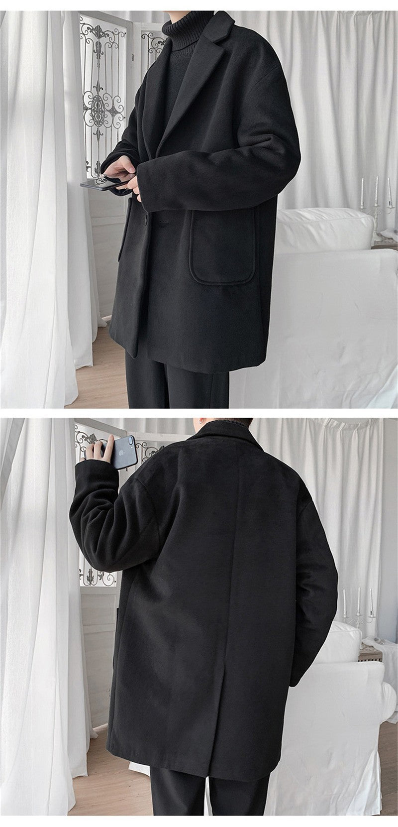 VERSMA Japanese Trendy Causal Vintage Winter Thick Wool Trench Coat Men Autumn Oversized Long Sleeve Male Overcoat Plus Size 5XL