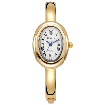 Niche Design Oval Bangle-style Quartz Women's Watch, Roman Dial, Exquisite Retro Light Luxury Versatile Ladies' Watch