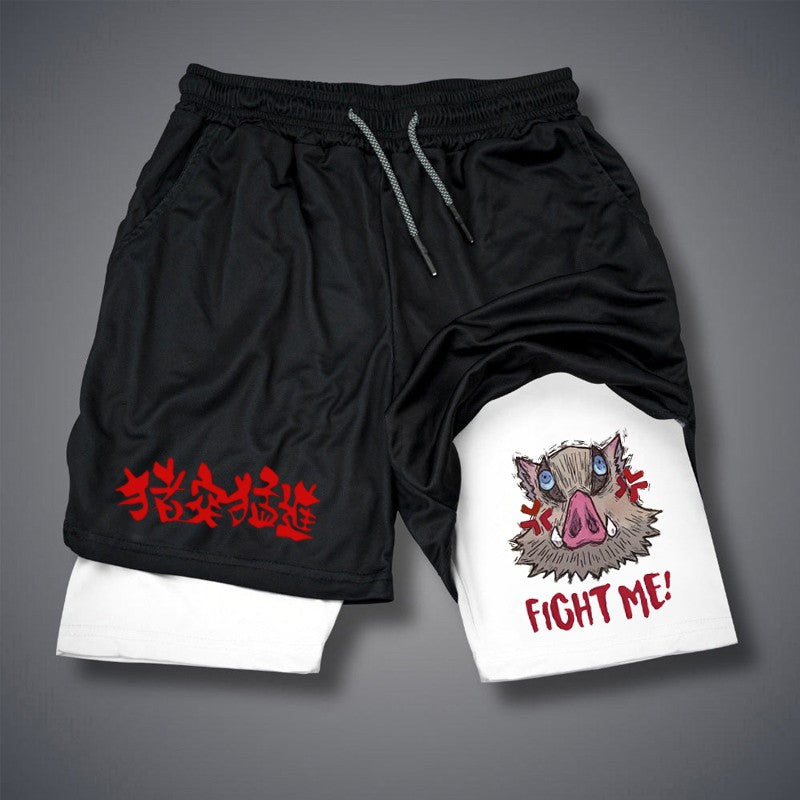 Men'S Fitness Performance Running Training Sports Shorts Fashion Print 2-In-1 Double-Layer Summer Mesh Quick-Drying Beach Shorts