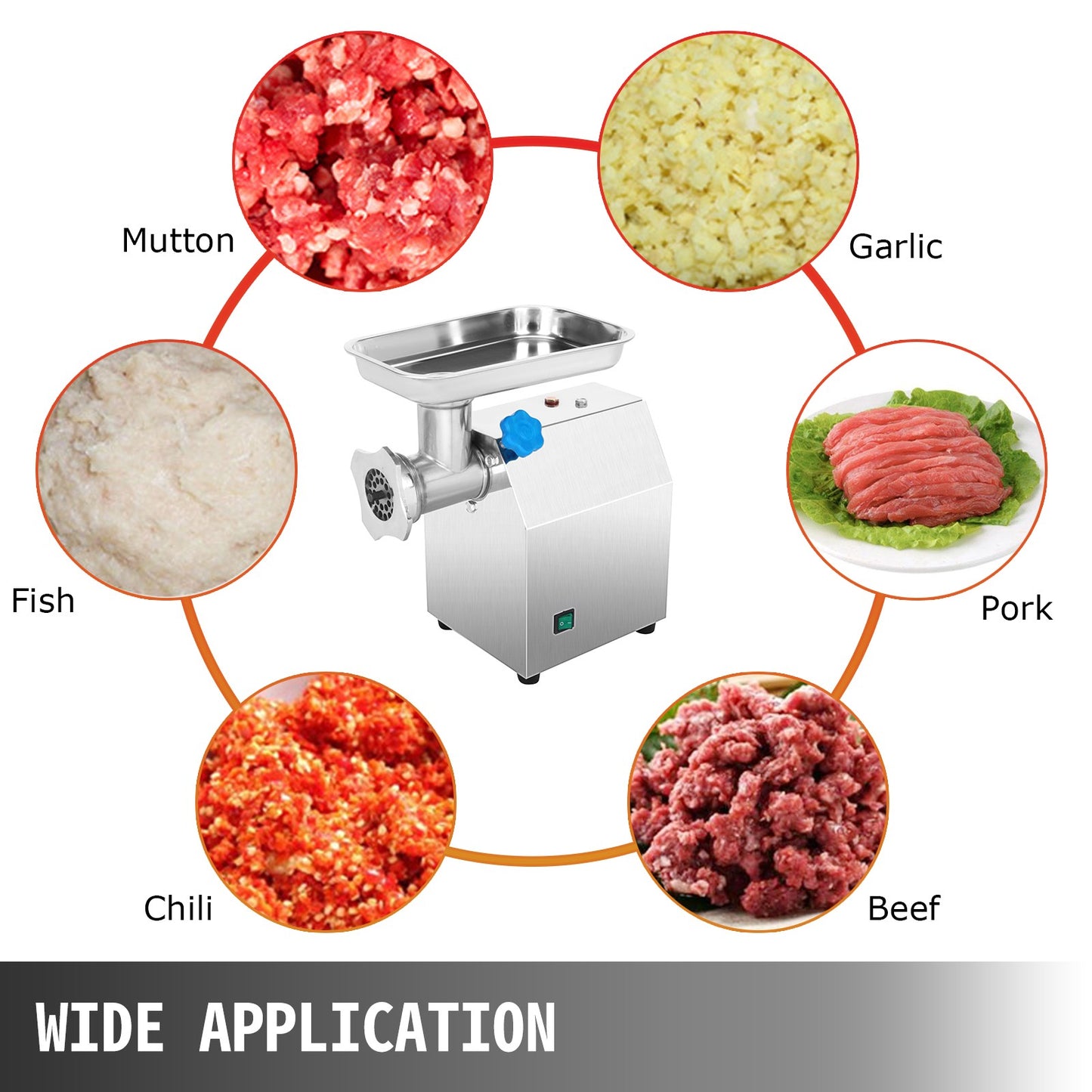 SucceBuy 250Kg/H Electric Meat Mincer Grinder Commercial Kitchen Chopper Food Processor Sausage Maker Machine Home Appliance