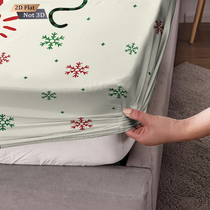 3pcs Merry Christmas Snowflake Print Coreless Bed Sheet Set, Multi Size Comfortable Bed Cover Bedroom Bedding Holiday Decoration